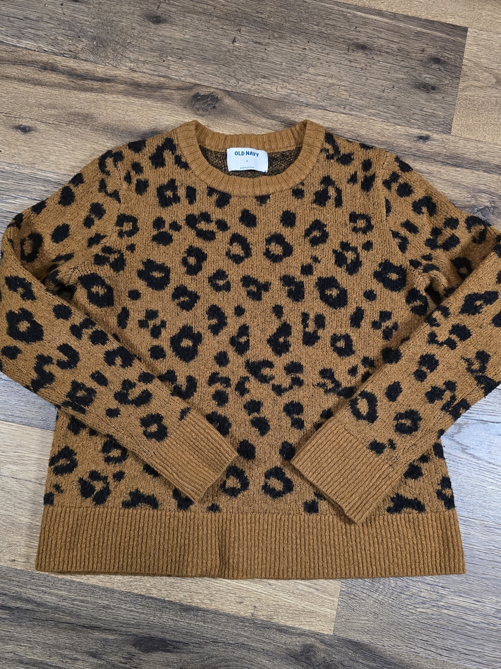 Old Navy Camel and Black Leopard Crewneck Sweater